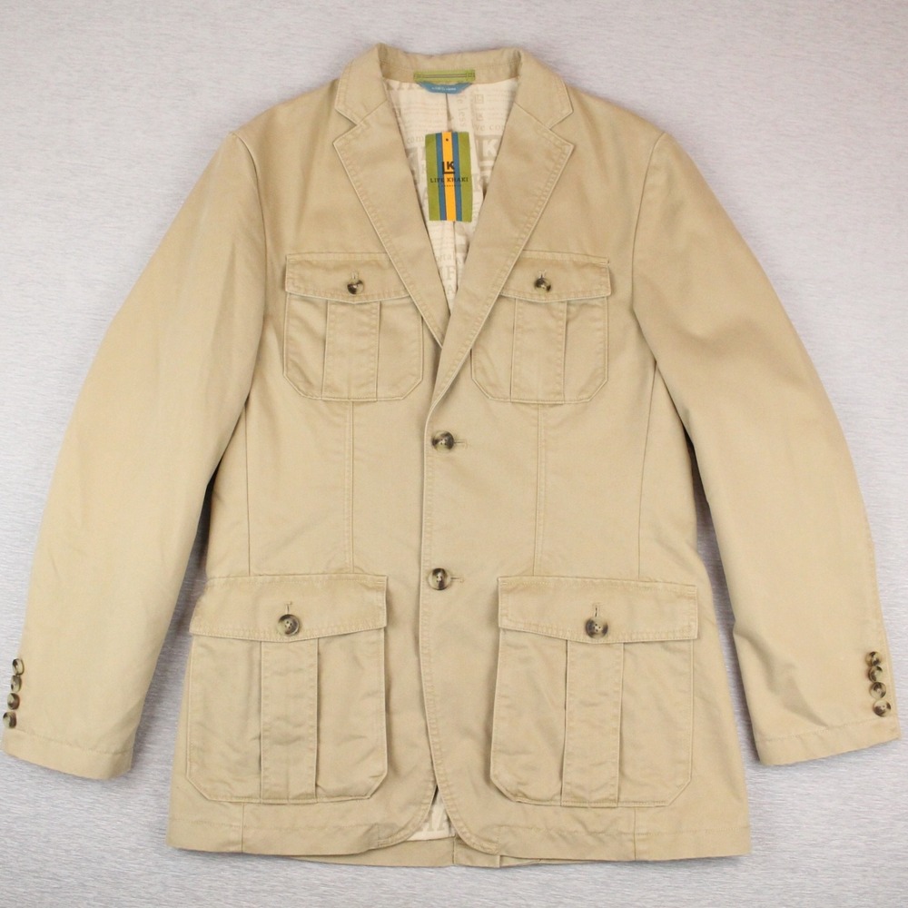 Haggar Life Khaki Two-Button Oxford Jacket Mens Size Small Khaki Cotton Poly